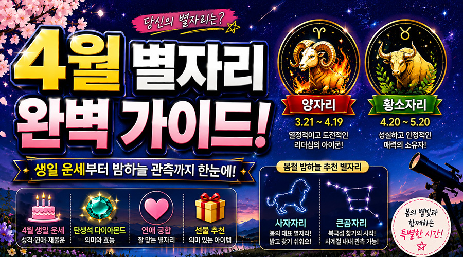 4월 별자리 완벽 가이드: 생일 운세부터 봄철 밤하늘 관측까지
