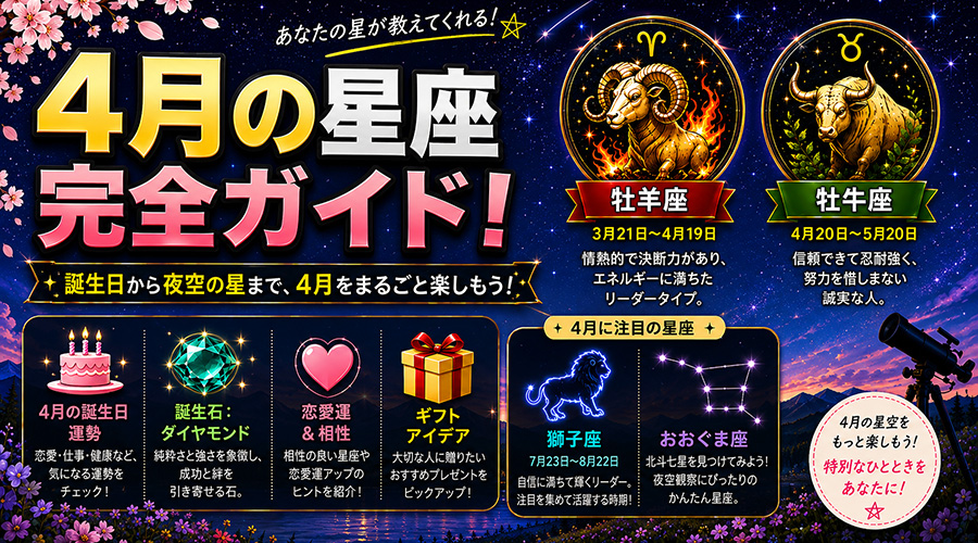 4月の星座の完全ガイド：性格、特徴、春の星空観察のポイント