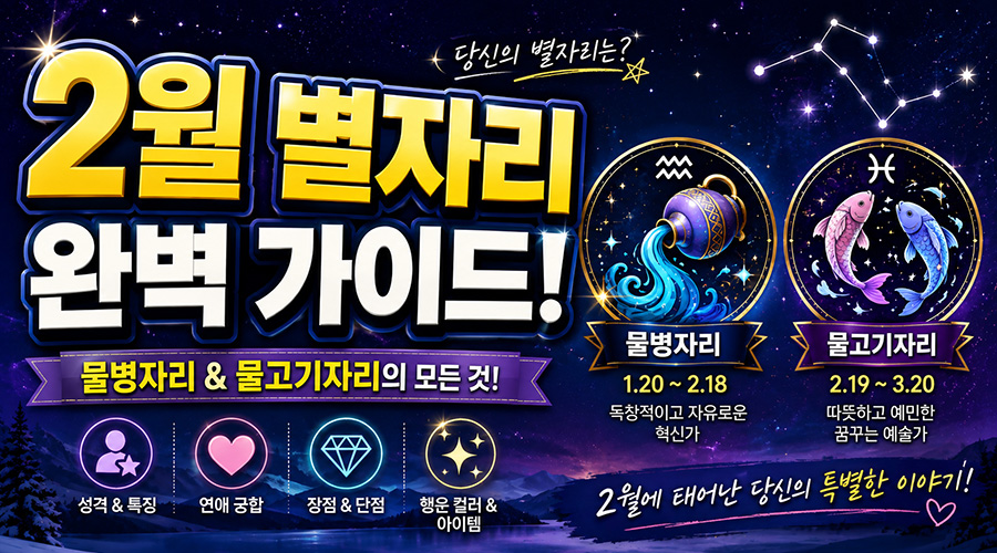 2월 별자리 물병자리 물고기자리 일러스트