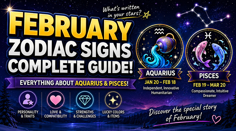 February Zodiac Signs Aquarius and Pisces Illustration