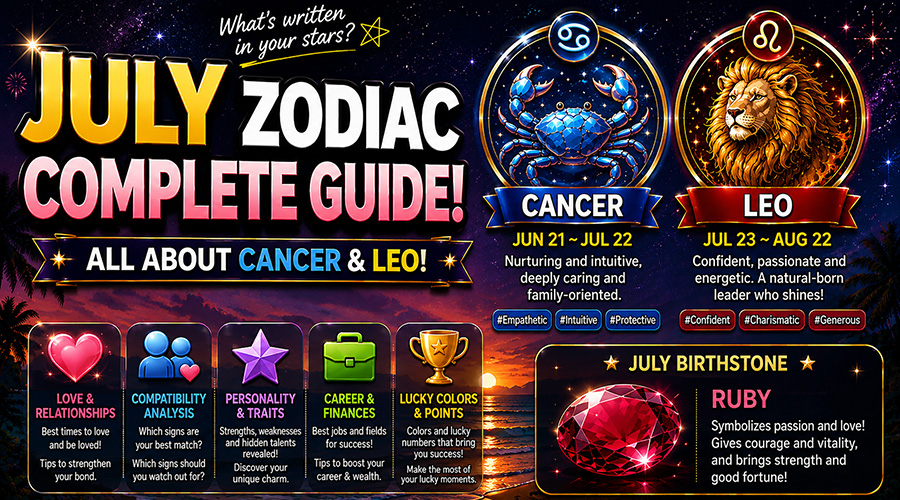 Complete Guide to July Zodiac Signs: Cancer & Leo Traits, Compatibility, and July Birthstone