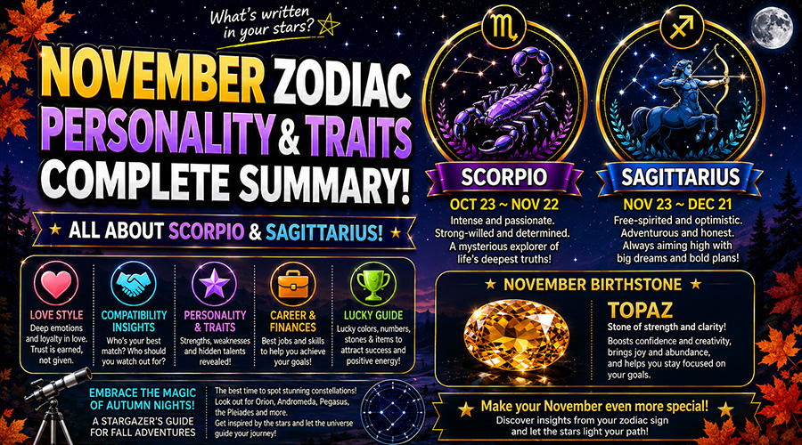 November Zodiac Signs & Personality Traits (Scorpio, Sagittarius)