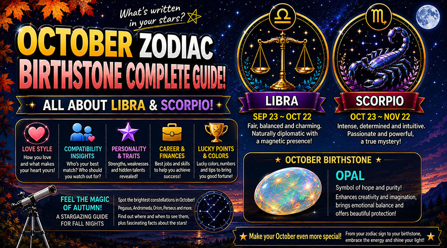 The Ultimate Guide to October Zodiac Signs & Birthstones! Libra, Scorpio Traits & Opal Meaning