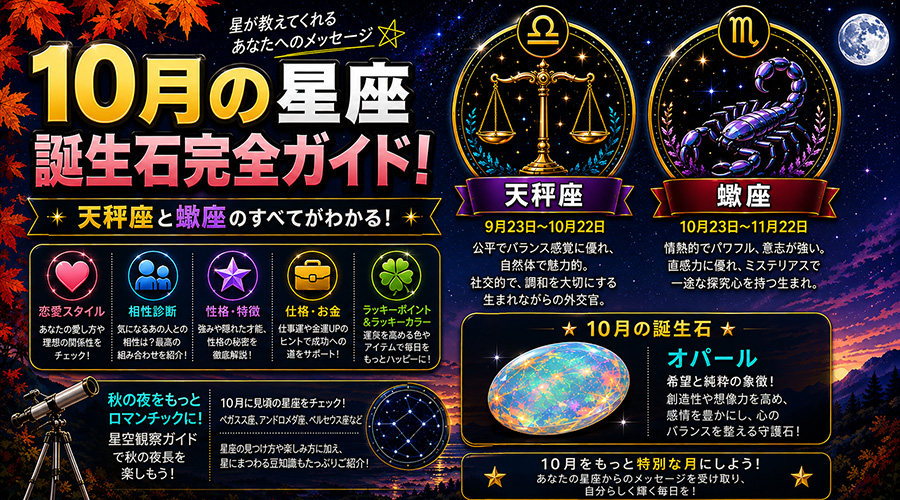 10月の星座・誕生石の完全ガイド！天秤座・蠍座の性格とオパールの意味