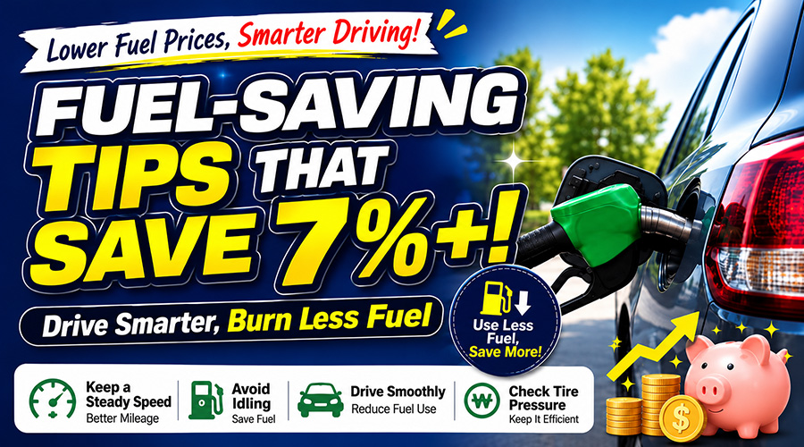 Illustration showing ways to improve car fuel efficiency and save gas money