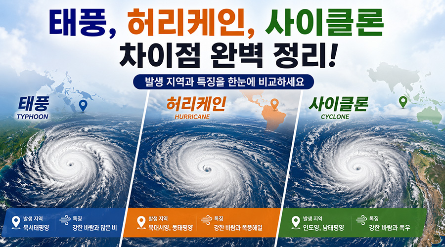 태풍 허리케인 사이클론 차이점 비교 일러스트