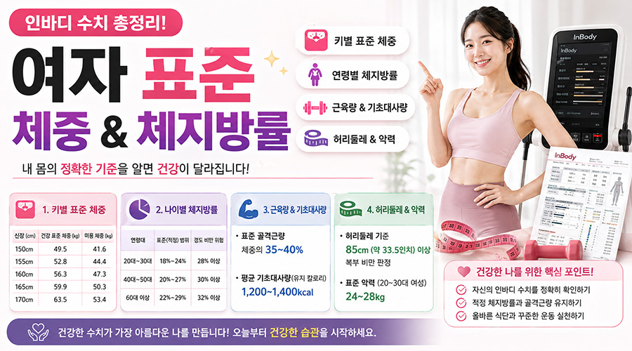 여자 표준 체중 및 체지방률 가이드: 키별 인바디 수치 총정리